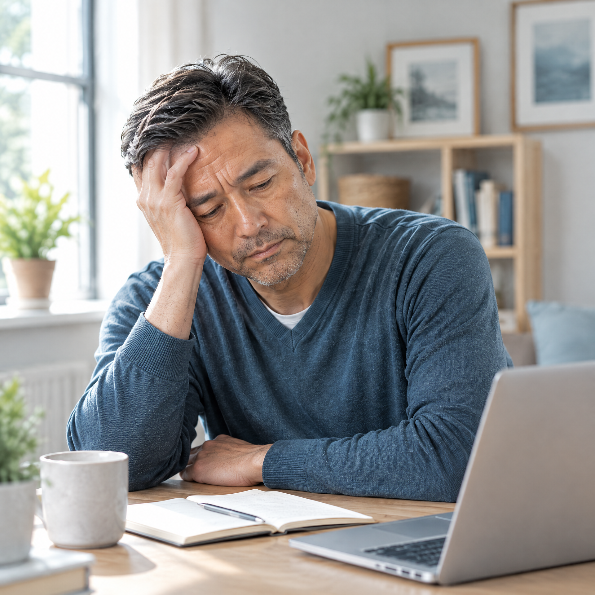 Tired middle-aged man at a home office